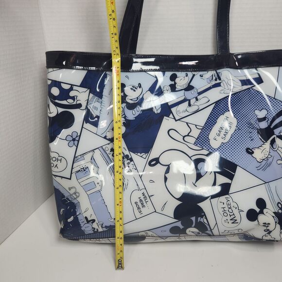 Disney Store Mickey Mouse Tote Vinyl Cartoons Blue White 12 X 14 Beachy Casual - Picture 7 of 10